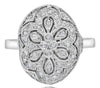 ESTATE .15CT DIAMOND 14KT WHITE GOLD 3D ROUND FLOWER FILIGREE OVAL FUN RING