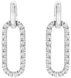 ESTATE .20CT DIAMOND 14KT WHITE GOLD 3D CLASSIC OPEN OVAL FUN HANGING EARRINGS