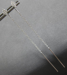 ESTATE LARGE .14CT DIAMOND 18KT WHITE GOLD 3D GEOMETRICAL FUN HANGING EARRINGS