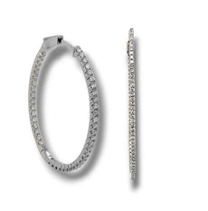 LARGE 1.34CT DIAMOND 14KT WHITE GOLD 3D ROUND INSIDE OUT HOOP HANGING EARRINGS