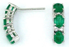 2.2CT DIAMOND & AAA EMERALD 14K WHITE GOLD OVAL & ROUND 3 STONE HANGING EARRINGS