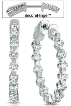 LARGE 2.3CT DIAMOND 14K WHITE GOLD SHARED PRONG INSIDE OUT HOOP HANGING EARRINGS