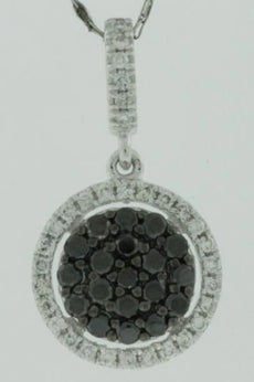 .38CT WHITE & BLACK DIAMOND 14KT WHITE GOLD ROUND CLUSTER HALO FLOATING PENDANT