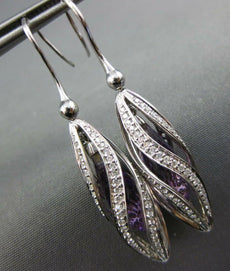 ESTATE 6.72CT DIAMOND & AAA AMETHYST 18KT WHITE GOLD MULTI WAVE HANGING EARRINGS
