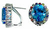 12.40CT AAA MULTI GEM & BLUE TOPAZ 14KT WHITE GOLD 3D OVAL CLIP ON EARRINGS