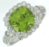 3.6CT DIAMOND & AAA PERIDOT 14KT WHITE GOLD CUSHION & ROUND HALO ENGAGEMENT RING