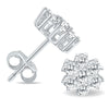 ESTATE 1.0CT DIAMOND 14KT WHITE GOLD 3D CLASSIC FLOWER STUD EARRINGS