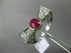 ANTIQUE LARGE 2CT DIAMOND & AAA RUBY 14KT WHITE GOLD FILIGREE OVAL BOW TIE RING