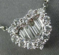 ESTATE .84CT ROUND & BAGUETTE DIAMOND 18KT WHITE GOLD 3D HEART LOVE NECKLACE