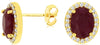 2.73CT DIAMOND & AAA RUBY 14K YELLOW GOLD OVAL & ROUND HALO FLOWER STUD EARRINGS