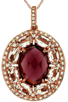 5.70CT DIAMOND & AAA RHODOLITE & MORGANITE 14K ROSE GOLD 3D OVAL & ROUND PENDANT