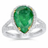 LARGE 4.96CT DIAMOND & AAA EMERALD 18K 2 TONE GOLD 3D PEAR SHAPE ENGAGEMENT RING