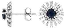 1.15CT DIAMOND & AAA SAPPHIRE 14KT WHITE GOLD 3D FLOWER STARBURST STUD EARRINGS