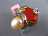 EXTRA LARGE .04CT DIAMOND AAA SOUTH SEA PEARL & CORAL 14KT 2 TONE GOLD FUN RING