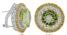 21.29CT DIAMOND & AAA CITRINE & LEMON QUARTZ 14K WHITE GOLD 3D FILIGREE EARRINGS