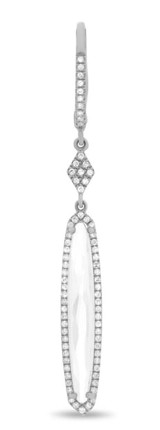 3.53CT DIAMOND & AAA WHITE TOPAZ 14KT WHITE GOLD OVAL ELONGATED HANGING EARRINGS