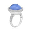 LARGE 16.98CT DIAMOND & AAA CHALCEDONY 14KT WHITE GOLD 3D OVAL & ROUND HALO RING
