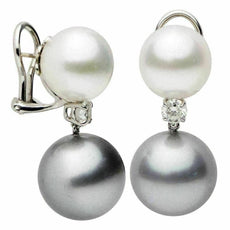ESTATE LARGE .62CT DIAMOND TAHITIAN & SOUTH SEA PEARL 18K WHITE GOLD 3D EARRINGS