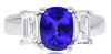 4.02CT DIAMOND & AAA TANZANITE PLATINUM OVAL & BAGUETTE 3 STONE ENGAGEMENT RING