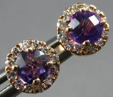 .68CT DIAMOND & AAA AMETHYST 14KT ROSE GOLD 3D ROUND HALO FLOWER STUD EARRINGS