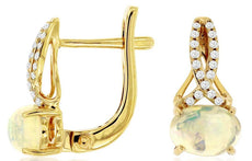 1.1CT DIAMOND & AAA OPAL 14KT YELLOW GOLD OVAL & ROUND INFINITY HANGING EARRINGS