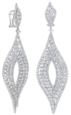 LARGE 13.70CT DIAMOND 18KT WHITE GOLD 3D DOUBLE LEAF TEAR DROP HANGING EARRINGS