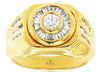 ESTATE 1.19CT DIAMOND 14KT YELLOW GOLD 3D CLASSIC ROUND & BAGUETTE MENS RING