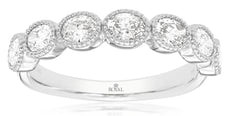 ESTATE .87CT DIAMOND 14K WHITE GOLD OVAL 7 STONE FILIGREE BEZEL ANNIVERSARY RING