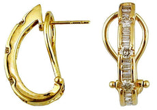 ESTATE .75CT DIAMOND 14KT YELLOW GOLD ROUND & BAGUETTE CHANNEL CLIP ON EARRINGS