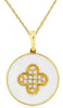 .08CT DIAMOND & AAA WHITE QUARTZ 14KT YELLOW GOLD 4 LEAF CLOVER FLOATING PENDANT