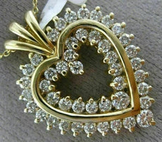 ESTATE LARGE 2.04CT DIAMOND 14KT YELLOW GOLD DOUBLE HEART LOVE FLOATING PENDANT
