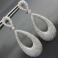 ESTATE LARGE 2.90CT DIAMOND 18K WHITE GOLD 3D TEAR DROP CLIP ON HANGING EARRINGS