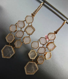 ESTATE 2.25CT DIAMOND & PINK QUARTZ 14K ROSE GOLD MULTI HEXAGON HANGING EARRINGS