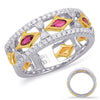 WIDE .65CT DIAMOND & AAA RUBY 14KT 2 TONE GOLD 3D 3/4 ETERNITY ANNIVERSARY RING
