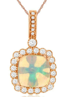 2.07CT DIAMOND & AAA OPAL 14KT ROSE GOLD CUSHION & ROUND FLORAL FLOATING PENDANT