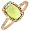2.14CT DIAMOND & AAA PERIDOT 14KT ROSE GOLD 3D CUSHION RECTANGULAR HALO FUN RING
