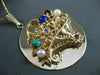 ANTIQUE LARGE AAA MULTI GEM & PEARL 14KT YELLOW GOLD FLOWER BASKET PENDANT #1237