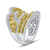LARGE 3.75CT WHITE & FANCY YELLOW DIAMOND 18K 2 TONE GOLD 3D MULTI ROW LOVE RING