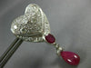EXTRA LARGE 12.0CT DIAMOND & AAA RUBY 14K WHITE GOLD 3D HEART HANGING EARRINGS