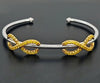 LARGE .97CT WHITE FANCY YELLOW DIAMOND 18KT 2 TONE GOLD INFINITY BANGLE BRACELET