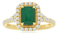 1.46CT DIAMOND & AAA EMERALD 14KT YELLOW GOLD ROUND & BAGUETTE FILIGREE FUN RING