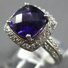 ESTATE 2.37CT DIAMOND & AAA AMETHYST 14K WHITE GOLD 3D CUSHION & ROUND HALO RING