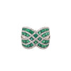LARGE 1.8CT DIAMOND & AAA EMERALD 18K WHITE GOLD MULTI ROW CRISS CROSS LOVE RING