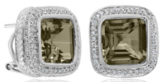 7.50CT DIAMOND & AAA SMOKY TOPAZ 14KT WHITE GOLD 3D SQUARE HALO HANGING EARRINGS
