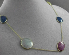 ANTIQUE 14KT YELLOW GOLD EXTRA FACET MULTI COLOR SAPPHIRE BY THE YARD NECKLACE