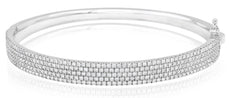 2.29CT DIAMOND 18K WHITE GOLD ROUND MULTI ROW SEMI ETERNITY CUFF BANGLE BRACELET