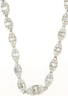 5.50CT DIAMOND 14KT WHITE GOLD ROUND & BAGUETTE MARQUISE SHAPE TENNIS NECKLACE