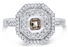 .66CT DIAMOND & AAA SMOKY TOPAZ 14KT WHITE GOLD EMERALD CUT & ROUND OCTAGON RING