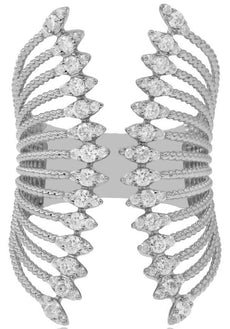 EXTRA LARGE .78CT DIAMOND 14KT WHITE GOLD 3D MULTI ROW FILIGREE TENSION FUN RING