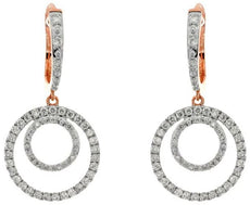 .68CT DIAMOND 14KT WHITE & ROSE GOLD DOUBLE CIRCULAR LEVERBACK HANGING EARRINGS